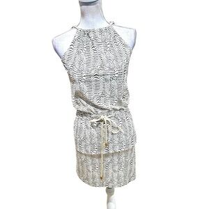 Ellie Kai halter dress rope belt mini brown/white print dress stretch nylon xs